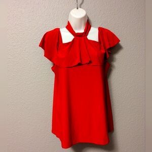 Diana Belle Off Shoulder Red Top Cold Shoulder Halter Neckline Blouse Sz.L